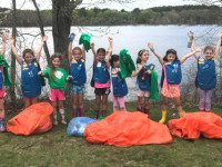 Westwood Daisy Troop 62375 cleans pond