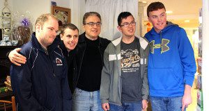 Several of Walpole High School students who worked with Peter Betro at his pharmacy came to congratulate him on being awarded Person of the Year by the Friends of St. Patrick. Photos by Laura Drinan