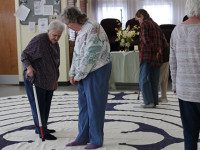 Seniors walk portable labyrinth