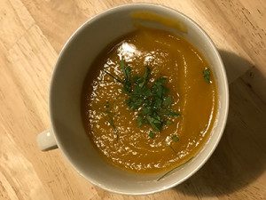 A soup - the first dish prepared using the instant pot during the cooking class at Powisset Farm.