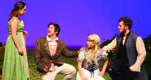 (L to R) Nicole Mulready playing Hermia; Marcus D'Angelo playing Lysander; Molly Drumm playing Helena; Michael O'Leary playing Demetrius.