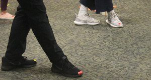 Pieces of red and yellow tape helped youngsters distinguish left from right.