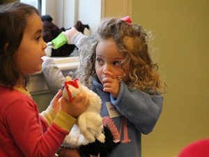 Two girls get a cat and a chicken for their ‘Old MacDonald’ farm animals.