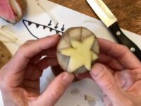 Medfield Library crafters make potato prints