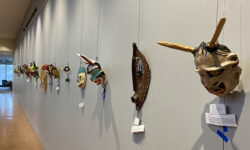 Masks adorn Needham Library